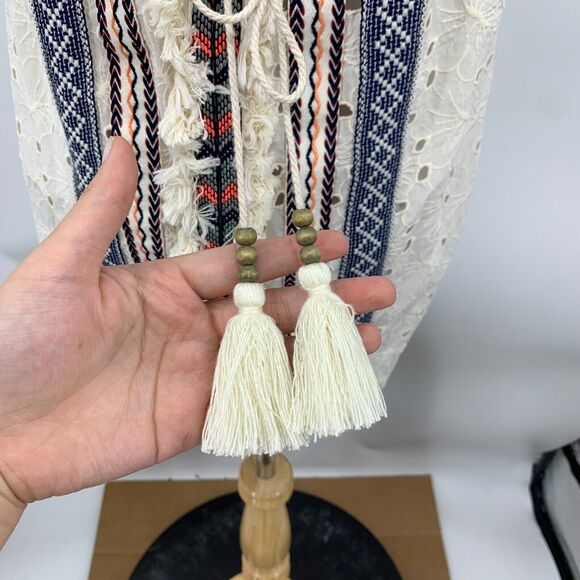 Artelier Nicole Miller Tank Top Women P Petite Embroidered Fringe Lace Up Tassel - Picture 9 of 14